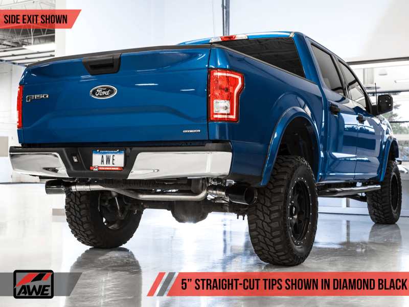 AWE Tuning 2015+ Ford F-150 0FG Dual Exit Performance Exhaust System w/5in Diamond Black Tips - Eastern Shore Retros