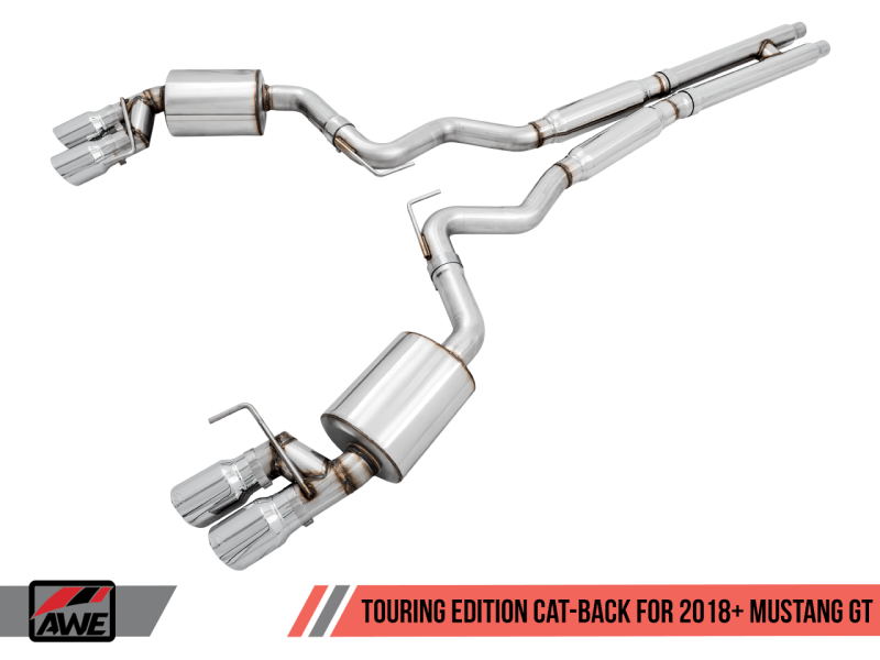 AWE Tuning 2018+ Ford Mustang GT (S550) Cat-back Exhaust - Touring Edition (Quad Chrome Silver Tips) - Eastern Shore Retros