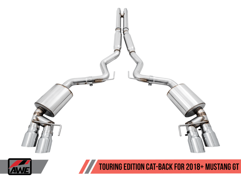 AWE Tuning 2018+ Ford Mustang GT (S550) Cat-back Exhaust - Touring Edition (Quad Chrome Silver Tips) - Eastern Shore Retros