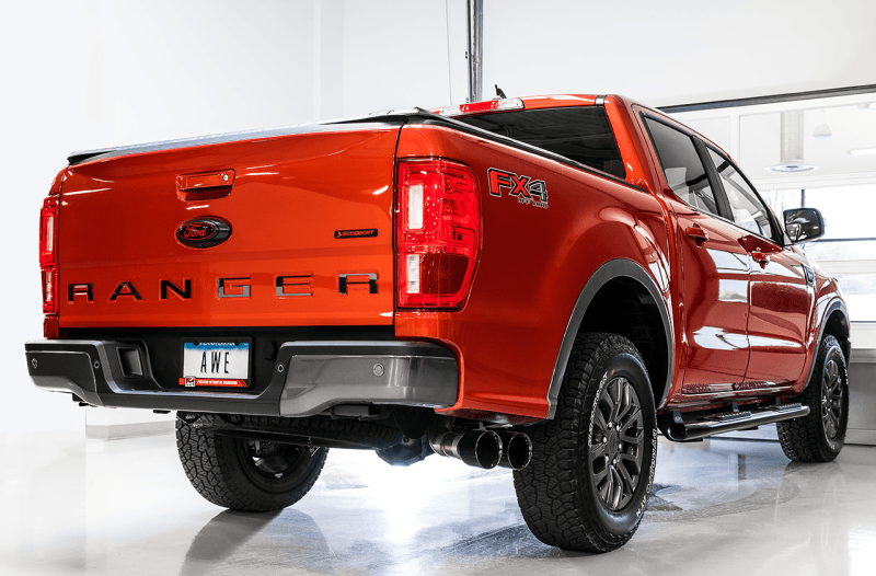 AWE Tuning 2019+ Ford Ranger 0FG Performance Exhaust System w/Diamond Black Tips & Rock Guard - Eastern Shore Retros