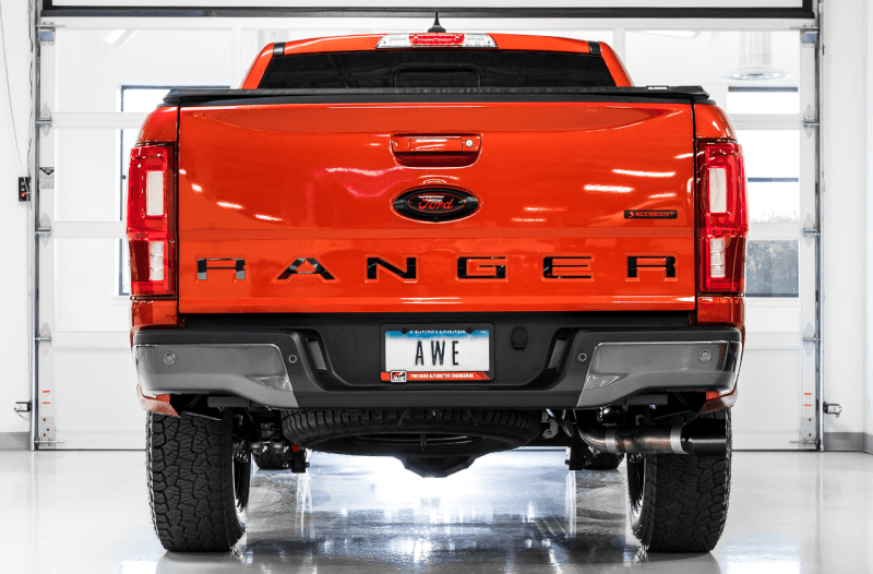 AWE Tuning 2019+ Ford Ranger 0FG Performance Exhaust System w/Diamond Black Tips & Rock Guard - Eastern Shore Retros