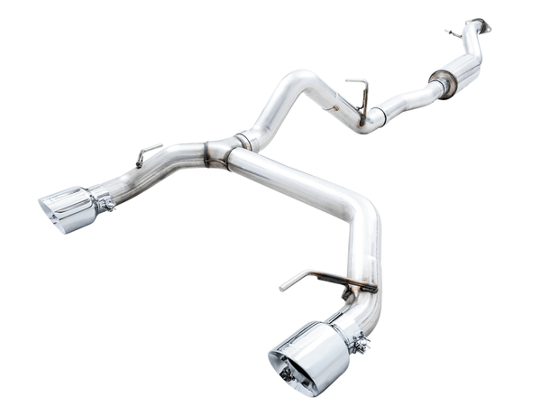 AWE Tuning 2021+ Ford Bronco 0FG Dual Rear Exit Exhaust w/Chrome Silver Tips & Bash Guard - Eastern Shore Retros