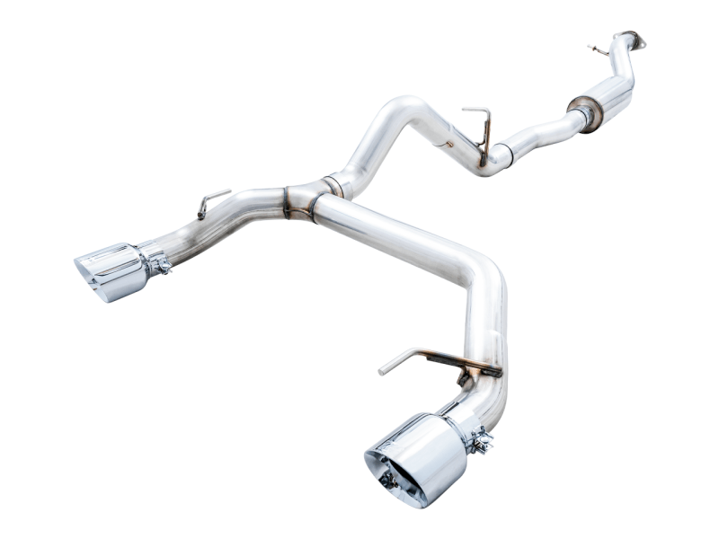 AWE Tuning 2021+ Ford Bronco 0FG Dual Rear Exit Exhaust w/Chrome Silver Tips & Bash Guard - Eastern Shore Retros