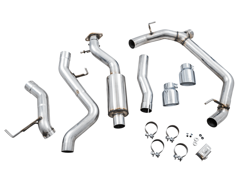 AWE Tuning 2021+ Ford Bronco 0FG Dual Rear Exit Exhaust w/Chrome Silver Tips & Bash Guard - Eastern Shore Retros