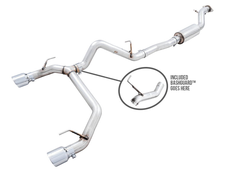 AWE Tuning 2021+ Ford Bronco 0FG Dual Rear Exit Exhaust w/Chrome Silver Tips & Bash Guard - Eastern Shore Retros