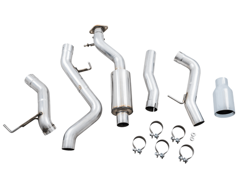 AWE Tuning 2021+ Ford Bronco 0FG Single Rear Exit Exhaust w/Chrome Silver Tip & Bash Guard - Eastern Shore Retros